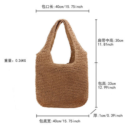 Saco de Tote de palha tecido à mão de um ombro para viagens femininas e saindo praia casual