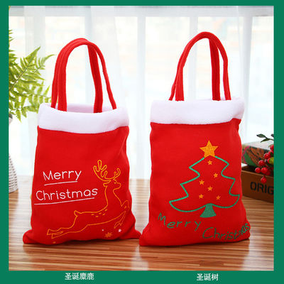Novos estilos de moda Mochilas de Natal de veludo vermelho para crianças para embalagens