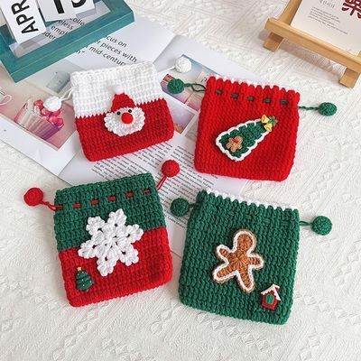 Bolsa de bolso de crochê feita à mão Santa Claus bolsas de troca Bolsa de moedas presentes de Natal