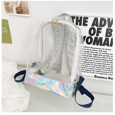 Mochila de PVC transparente elegante de mulheres com barras de geléia de costura Holograma de arco-íris diário