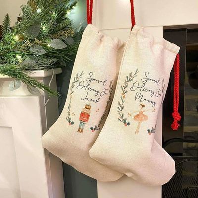 Sublimação Blanks Santa Sack meias de Natal Saco de cordas de tração com revestimento de poliéster