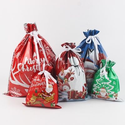 Materiais reciclados Impressão digital personalizada Folha de plástico Sacos de embalagem de presentes de Natal