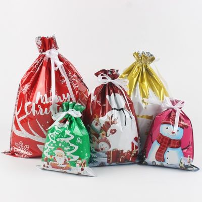 Materiais reciclados Impressão digital personalizada Folha de plástico Sacos de embalagem de presentes de Natal