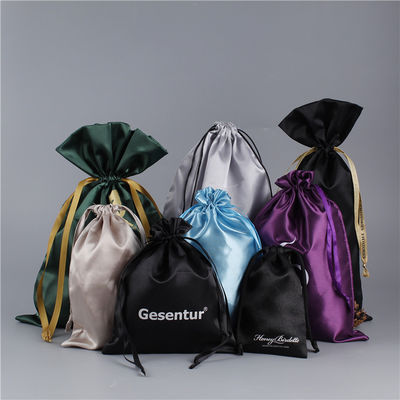 Saco de cordas de cetim com logotipo personalizado para armazenamento de peruca de cabelo e embalagem de presente de seda grande