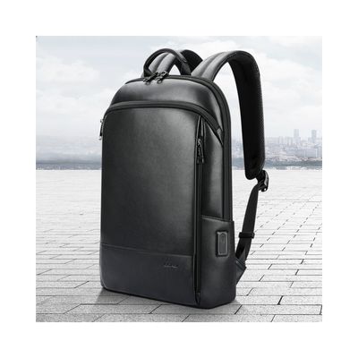 Mochila de laptop de couro de grande capacidade para homens com porta de carregamento USB anti-roubo
