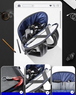Mochila de laptop de couro de grande capacidade para homens com porta de carregamento USB anti-roubo