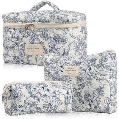 Bolsa de Maquiagem Ligera Azul Gingham O Mais Novo Estilo Moderno para as Necessidades de Viagem das Mulheres