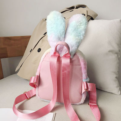 Mochila Unisex Cartoon Bunny Cute School com fecho de fecho e Rabbit Cartoon Print