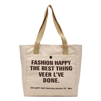Desenho de moda de fechamento aberto Impressão personalizada de tela Bolsas de compras Bolsa grande de algodão