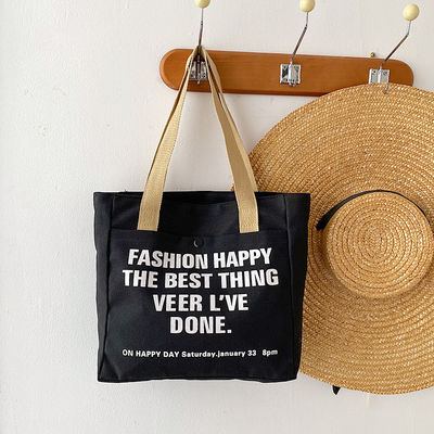 Desenho de moda de fechamento aberto Impressão personalizada de tela Bolsas de compras Bolsa grande de algodão
