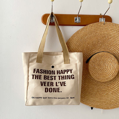 Desenho de moda de fechamento aberto Impressão personalizada de tela Bolsas de compras Bolsa grande de algodão