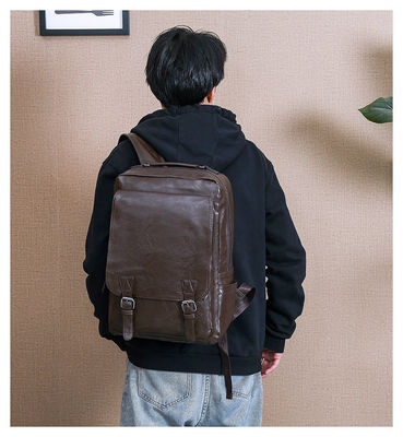 Mochila de computador portátil masculina de couro PU aceitável com camada interna de computador