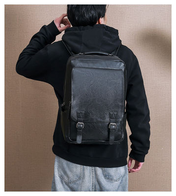 Mochila de computador portátil masculina de couro PU aceitável com camada interna de computador