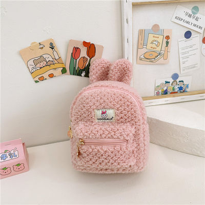 Minnie Peludo Plush Crianças Saco Escolar para Crianças Mochila Coelhinho Mochila Rosa Cartoon Mini Zipper Mochila de Veludo