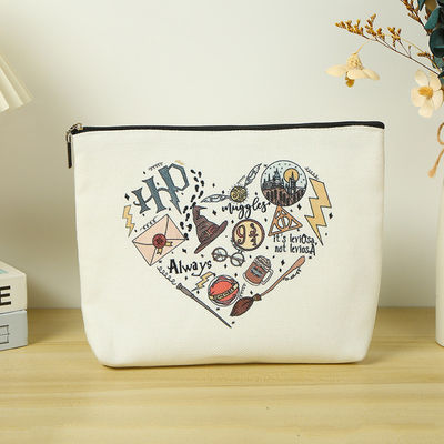 Bolsa de acessórios cosméticos de dois lados Bolsa de fecho feita de lona de algodão ecológica
