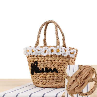 Férias de Verão Bolsas de Tote de Palha de Praia com Logotipo Personalizado Aceito e Padrão de Cartoon