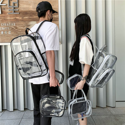 Saco de mochila escolar transparente de vários bolsos com logotipo personalizado e função à prova d'água