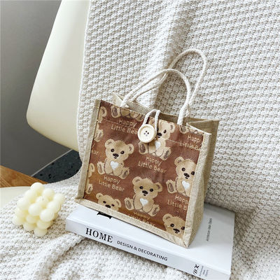 Personalizado Urso de desenhos animados Impresso de algodão simples de lona Mercadorias de compras Jute Tote Bag