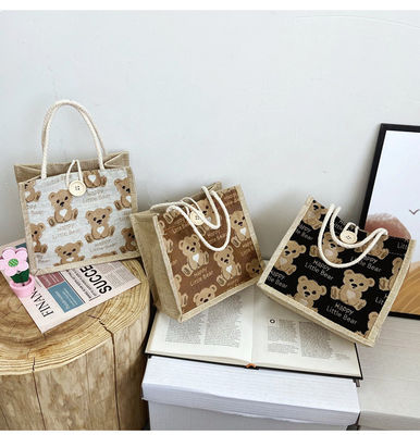 Personalizado Urso de desenhos animados Impresso de algodão simples de lona Mercadorias de compras Jute Tote Bag