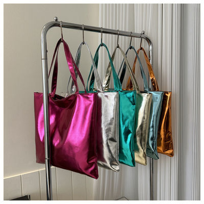 Bolsa de mão suave Tote Simples cor sólida brilhante Patente de couro para mochila de compras menina fofinha