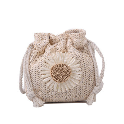 Saco de praia feminino Unisexo de palha Crossbody Saco de ombro Saco de balde tecido de verão