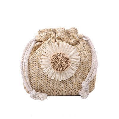 Saco de praia feminino Unisexo de palha Crossbody Saco de ombro Saco de balde tecido de verão