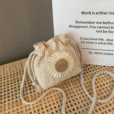 Saco de praia feminino Unisexo de palha Crossbody Saco de ombro Saco de balde tecido de verão