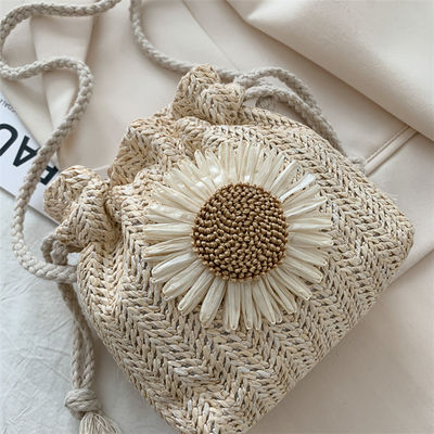 Saco de praia feminino Unisexo de palha Crossbody Saco de ombro Saco de balde tecido de verão