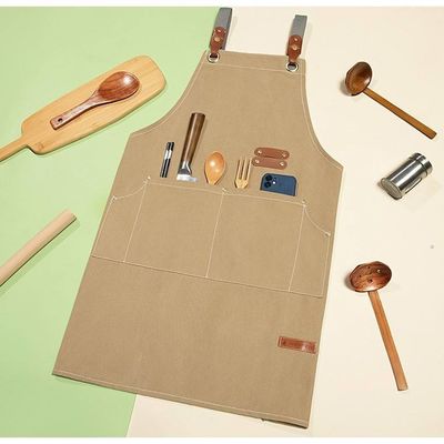 OEM/ODM Apron utilitário de lona encerada aceitável para jardinagem em restaurantes e cafés