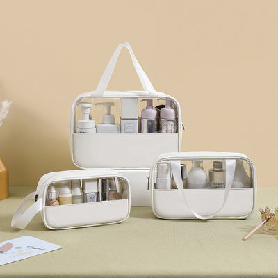 Saco cosmético de viagem transparente com fecho de fecho e seu design de logotipo personalizado