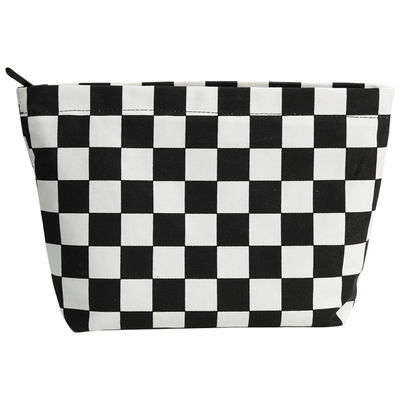 Saco de lavagem portátil personalizado de tabuleiro de xadrez preto e branco Saco de escova cosmético