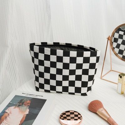 Saco de lavagem portátil personalizado de tabuleiro de xadrez preto e branco Saco de escova cosmético