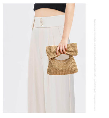 Saco de compras personalizado Mulheres Arco Palha Tecido Praia Raffia embreagem Bolsa Casual Tote
