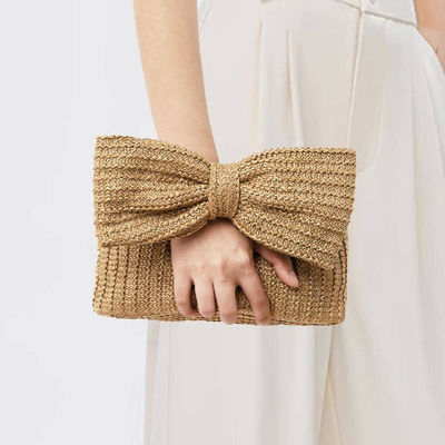 Saco de compras personalizado Mulheres Arco Palha Tecido Praia Raffia embreagem Bolsa Casual Tote