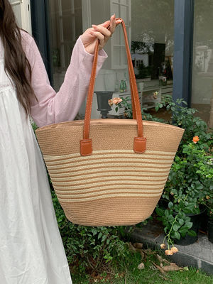 O mais recente da moda no México Francês Cestas de Palha de Tecido Bolsas de Praia 2024 Tote Bag para Mulheres