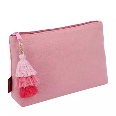 Beleza algodão Mulheres Maquiagem Saco de viagem com fecho de fecho e logotipo personalizado Tassel