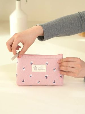 Saco cosmético portátil personalizável para mulheres Tipo de padrão sólido e material de lona