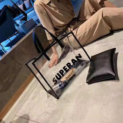 Logotipo personalizado Logotipo de moda PVC Tote Saco de compras para embalagens transparentes de produtos