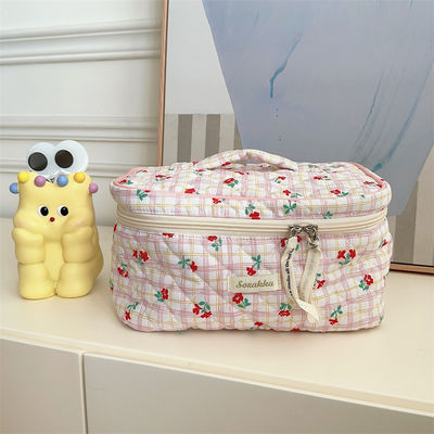 Logotipo personalizado aceito Bolsa de maquiagem de algodão trancada para cosméticos femininos