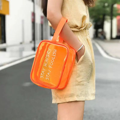 Logotipo personalizado Bolsas de maquiagem à prova d'água transparentes com fecho para roupas de banheiro da moda