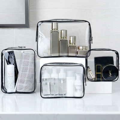 Bolsas de maquilhagem impermeáveis transparentes com fecho de fecho de fecho para viagens e organização de higiene