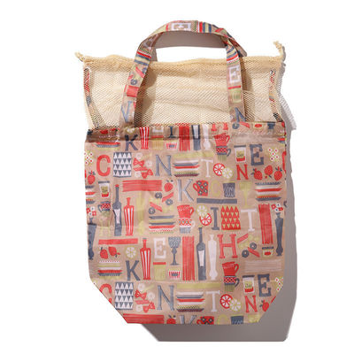 Logotipo personalizado aceito Polyester Patchwork Mesh Drawstring Bags para maquiagem Necessidades cosméticas