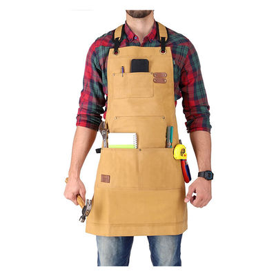 Logotipo personalizado Deluxe de cera de lona de trabalho avental com bolsos e acoplamento de liberação rápida