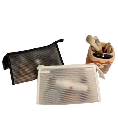 Bolsas de malha preta Bolsas de maquiagem e de viagem personalizadas duráveis com bolsa de fecho de malha