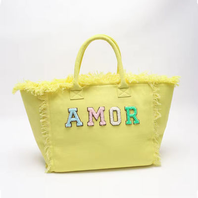 O mais novo de moda Keymay Tassel Fringe Large Canvas Tote Bag com duas alças/cordas