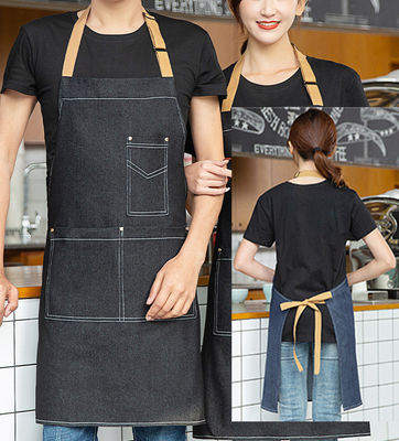 Logotipo personalizado de algodão de denim imprimido Apron bib ideal para ambientes de bar e restaurante ocupados