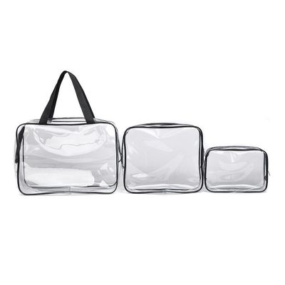 Saco cosmético transparente de cristal de 3 PC para viagens e artigos de higiene aceitável