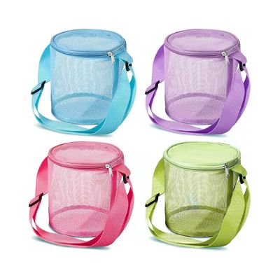 Saco de armazenamento de brinquedos 3D circular para escavação de areia Logotipo personalizado de malha Shell Sacos de coleção para diversão na praia