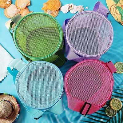 Saco de armazenamento de brinquedos 3D circular para escavação de areia Logotipo personalizado de malha Shell Sacos de coleção para diversão na praia