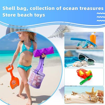 Saco de armazenamento de brinquedos 3D circular para escavação de areia Logotipo personalizado de malha Shell Sacos de coleção para diversão na praia